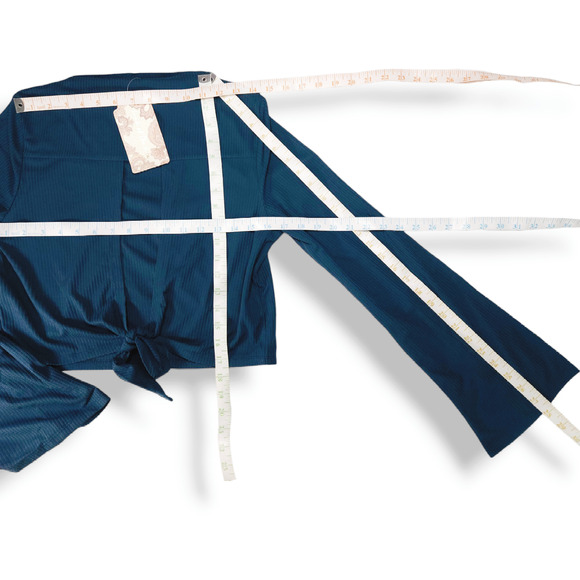 NWT B.O.G. Band of the Free Avril Mock Neck Tie Back Crop Top Sz. M [8-10] Teal - Picture 9 of 10